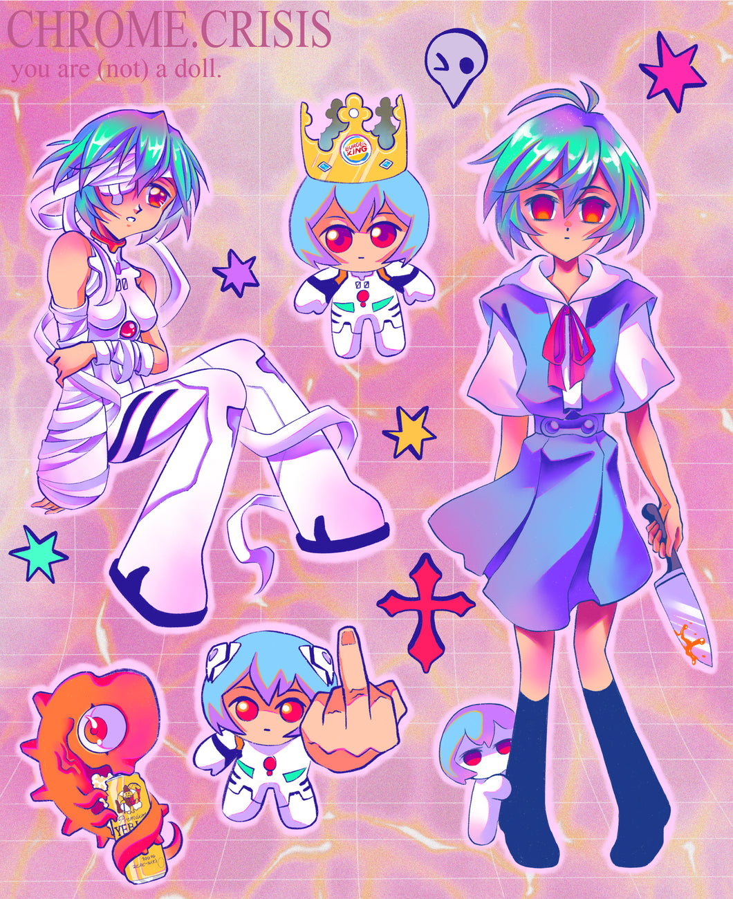 Many versions of Rei -  sticker sheet